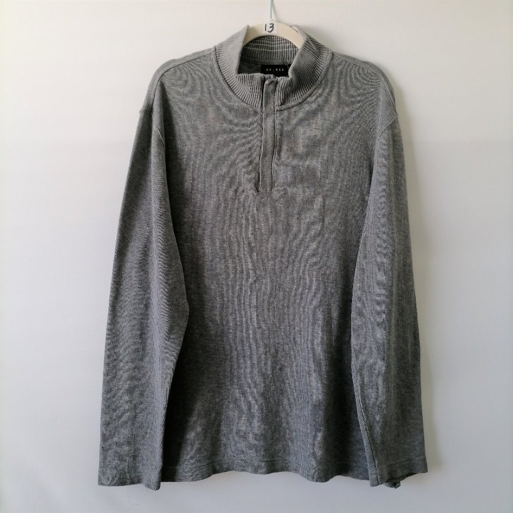 Axcess Mens Gray Long Sleeve 1/4 Zip Mock Neck Cotton Pullover Sweater Size L